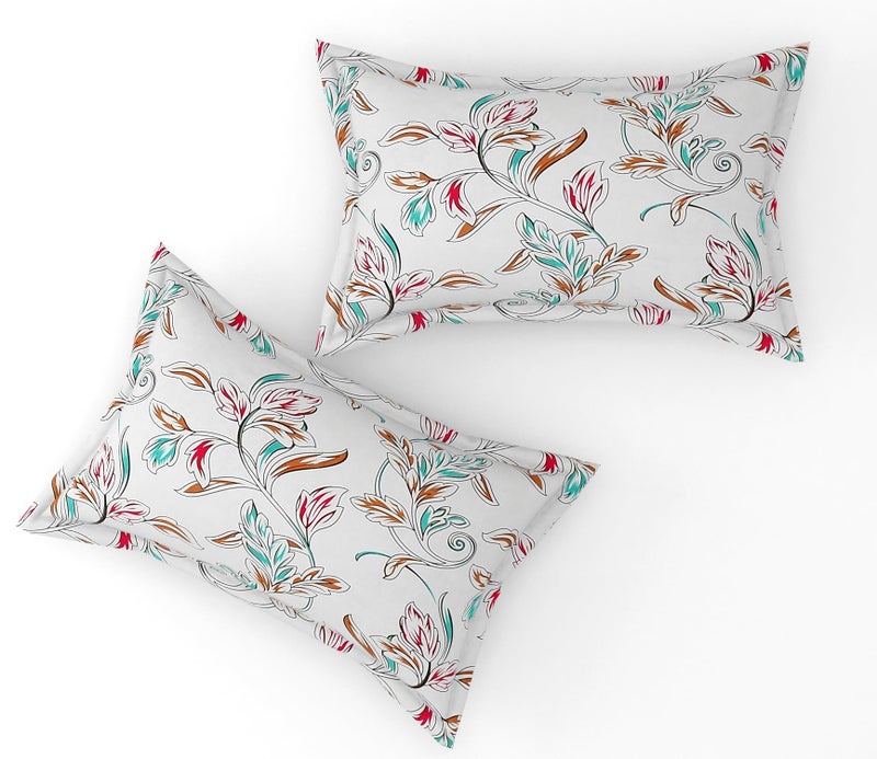 Furnofy Premium Floral Printed Double Bedsheet Set – White (90x100 Inches) with 2 Pillow Covers – Flat - Image 4