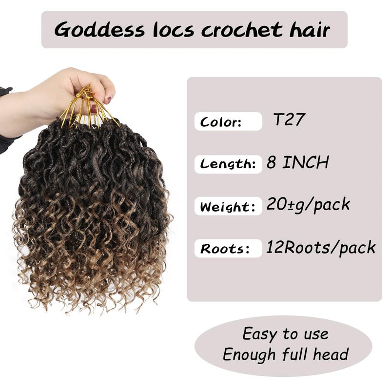 Vemet Goddess Locs Crochet Hair,8 Inch 9 Packs Faux Locs Synthetic Crochet Hair for Black Women, Boho Style Pre looped crochet with Curly Ends - Image 4