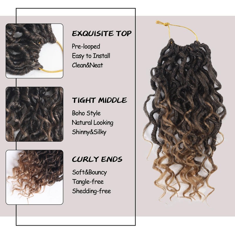 Vemet Goddess Locs Crochet Hair,8 Inch 9 Packs Faux Locs Synthetic Crochet Hair for Black Women, Boho Style Pre looped crochet with Curly Ends - Image 2
