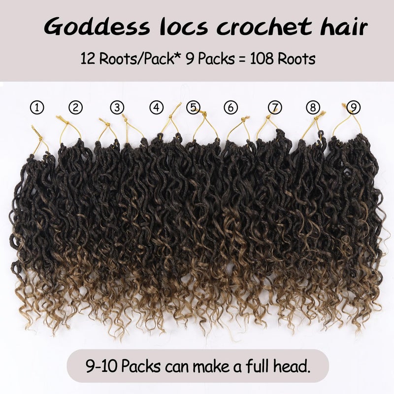 Vemet Goddess Locs Crochet Hair,8 Inch 9 Packs Faux Locs Synthetic Crochet Hair for Black Women, Boho Style Pre looped crochet with Curly Ends - Image 3