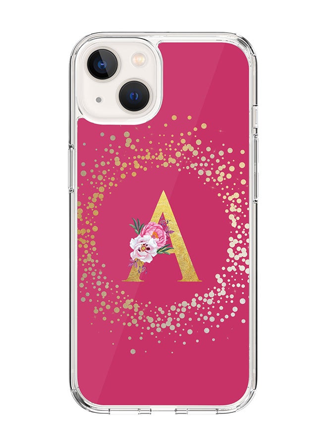 Stylizedd Classic Clear Case For iPhone 15 Plus, Hybrid Soft Case Thin Cover- Custom Monogram Initial Letter Floral Pattern Alphabet - A(Dark Pink Rose) - Image 1