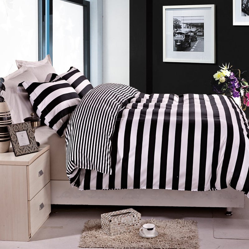 NTBAY NTBAY 3 Pieces Duvet Cover Set Queen Size Reversible Zipper Comforter Cover with 4 Corner Ties and 2 Pillow Shams Soft Brushed Microfiber Comforter Cover Set with Black and White Striped Printed  - Image 1