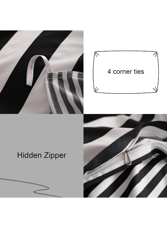 NTBAY NTBAY 3 Pieces Duvet Cover Set Queen Size Reversible Zipper Comforter Cover with 4 Corner Ties and 2 Pillow Shams Soft Brushed Microfiber Comforter Cover Set with Black and White Striped Printed  - Image 5