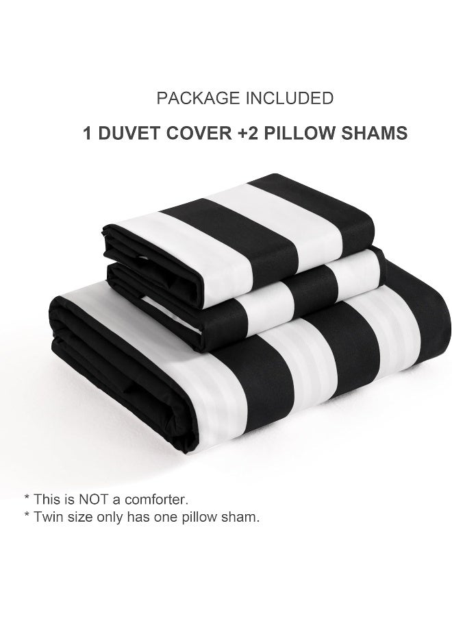 NTBAY NTBAY 3 Pieces Duvet Cover Set Queen Size Reversible Zipper Comforter Cover with 4 Corner Ties and 2 Pillow Shams Soft Brushed Microfiber Comforter Cover Set with Black and White Striped Printed  - Image 3
