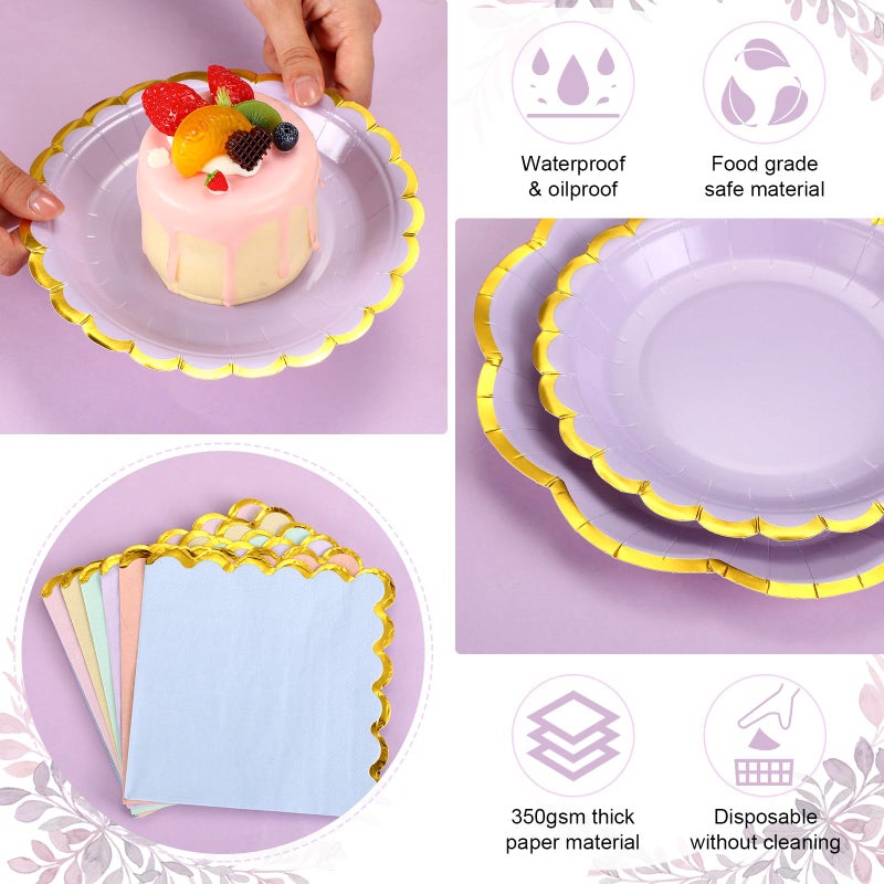 Skybooly 144 Pcs 48 Guests Pastel Rainbow Party Paper Plates And Napkins Sets Heavy Duty Pastel Scalloped Party Plates Napkins Disposable Rainbow Supplies Decoration For Bridal Baby Shower Wedding - Image 4