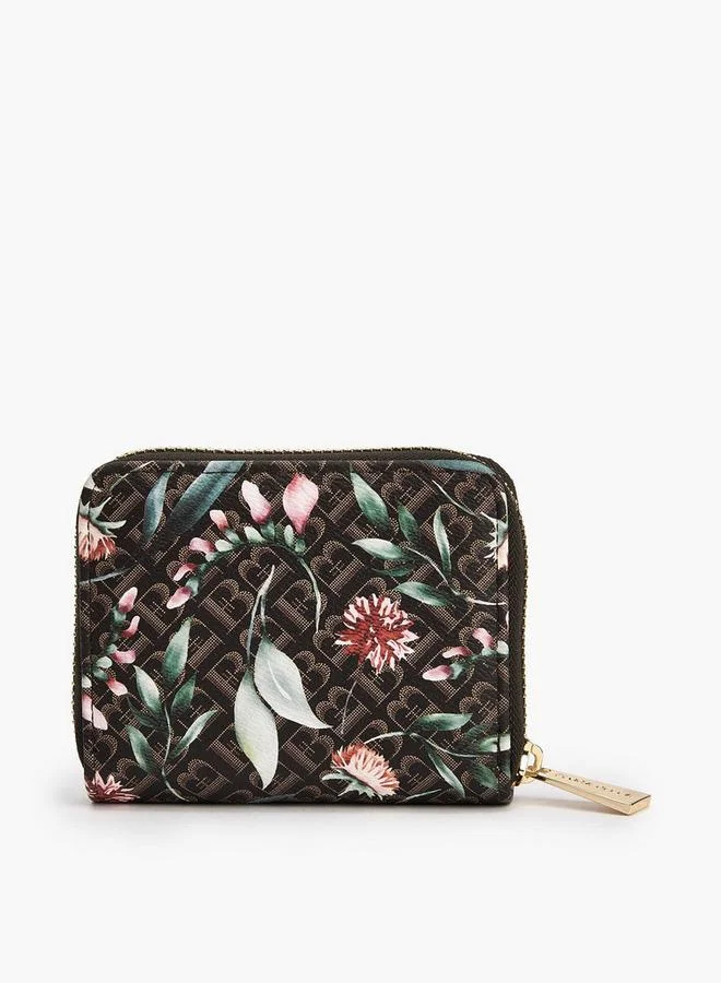 Flora Bella By Shoexpress BROWN Flora Bella Floral Monogram Print Zip-Around Wallet for Women | Best Price UAE