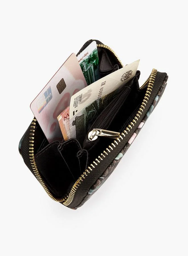 Flora Bella By Shoexpress BROWN Flora Bella Floral Monogram Print Zip-Around Wallet for Women | Best Price UAE