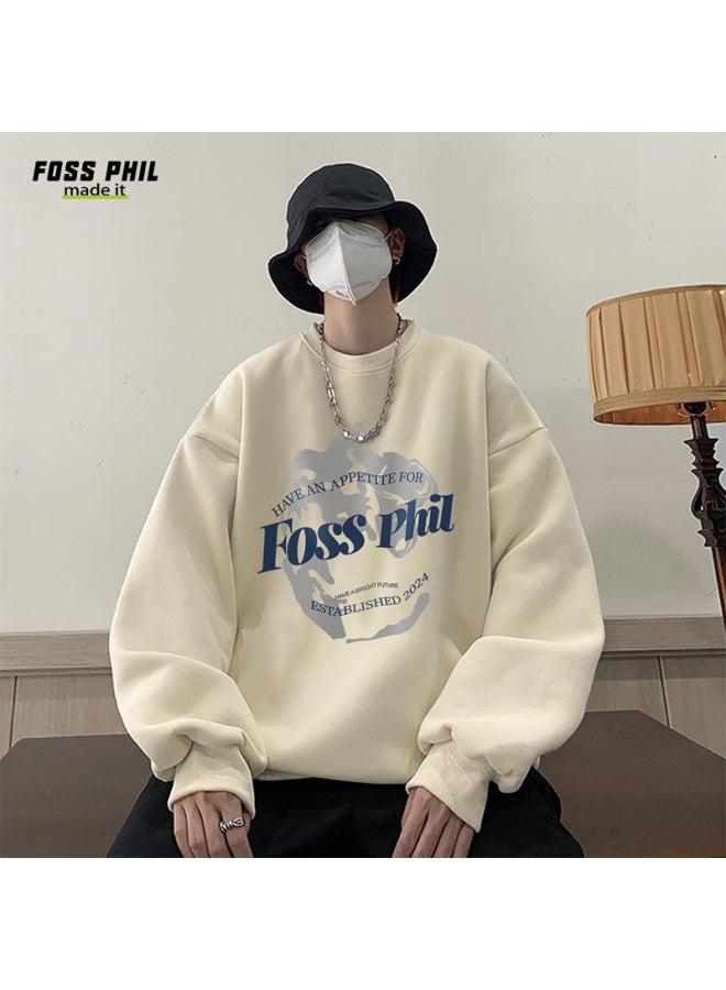 Foss Phil Men's Sweatshirt, Spring And Autumn Fashion, Round Neck, Printed Oversize Casual Long-sleeve Undershirt, Fpw1, Apricot Color, 2XL - Image 3