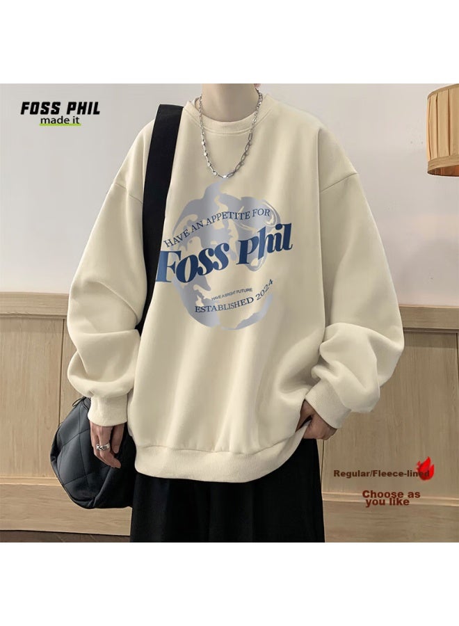 Foss Phil Men's Sweatshirt, Spring And Autumn Fashion, Round Neck, Printed Oversize Casual Long-sleeve Undershirt, Fpw1, Apricot Color, 2XL - Image 1