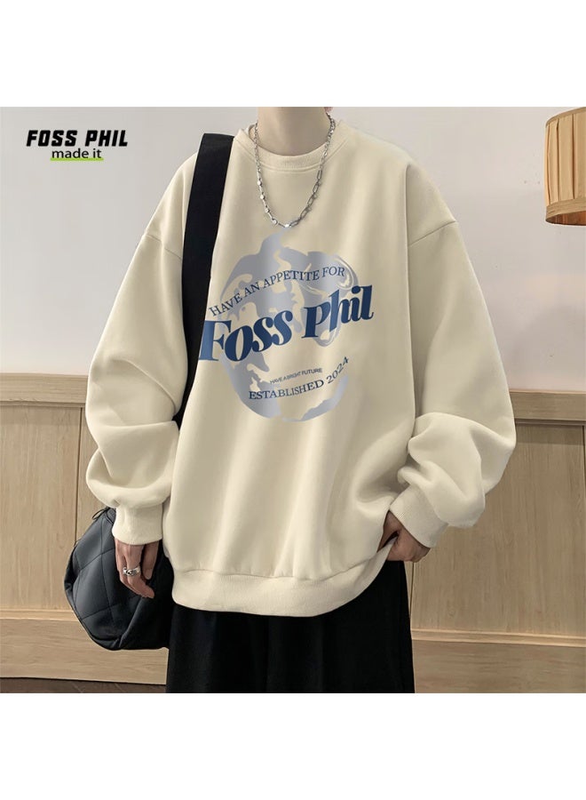 Foss Phil Men's Sweatshirt, Spring And Autumn Fashion, Round Neck, Printed Oversize Casual Long-sleeve Undershirt, Fpw1, Apricot Color, 2XL - Image 5