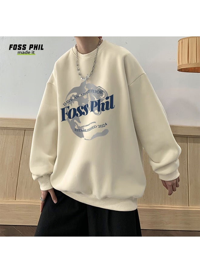 Foss Phil Men's Sweatshirt, Spring And Autumn Fashion, Round Neck, Printed Oversize Casual Long-sleeve Undershirt, Fpw1, Apricot Color, 2XL - Image 2