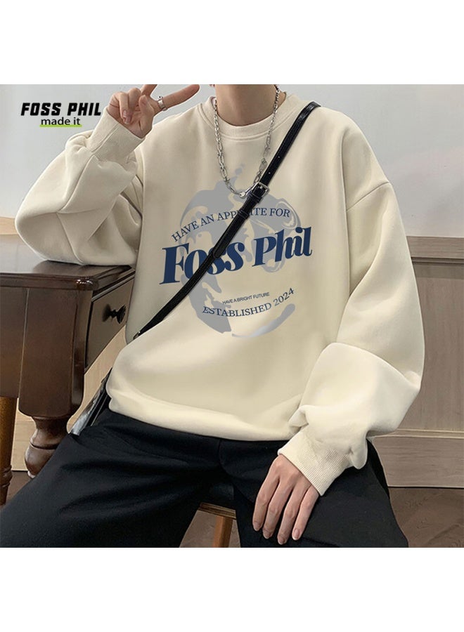 Foss Phil Men's Sweatshirt, Spring And Autumn Fashion, Round Neck, Printed Oversize Casual Long-sleeve Undershirt, Fpw1, Apricot Color, 2XL - Image 4