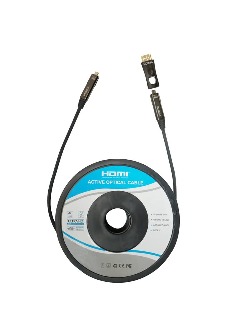 MOWSIL Active Optical AOC-Fiber HDMI 4K 60Hz 2.0 Cable DA Removable 25Mtr, Supported Resolution UHD 4K@60Hz Bandwidth upto 18 Gbps  - Image 1