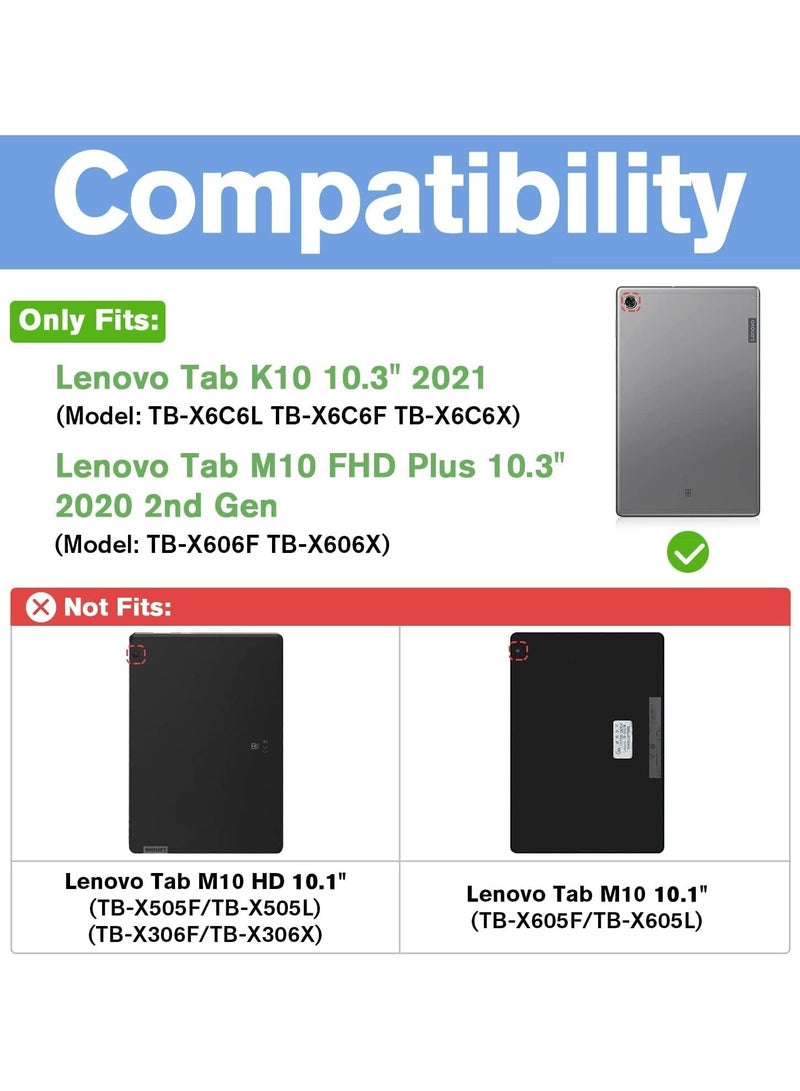 جراب للأطفال لجهاز Lenovo Tab K10 مقاس 10.3 بوصة 2021 / M10 FHD Plus 2020 الجيل الثاني، جراب مقاوم للصدمات من إسفنج EVA شديد التحمل للأطفال مع حامل لجهاز Tab K10 TB-X6C6L/X6C6F M10 Plus TB-X606F (ور - Image 2