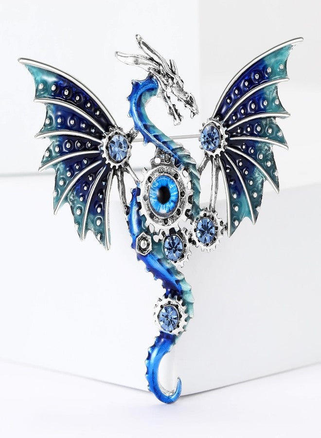 WAKYME Vintage Punk Mechanical Flying Dragon Brooch for Women Enamel Flying Dragon Brooch Domineering Flying Dragon Brooch Personality for Men and Women Clothing Hat Bag Accessories (Blue) - Image 2