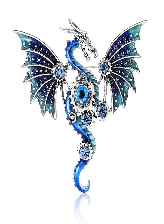 WAKYME Vintage Punk Mechanical Flying Dragon Brooch for Women Enamel Flying Dragon Brooch Domineering Flying Dragon Brooch Personality for Men and Women Clothing Hat Bag Accessories (Blue) - Image 1