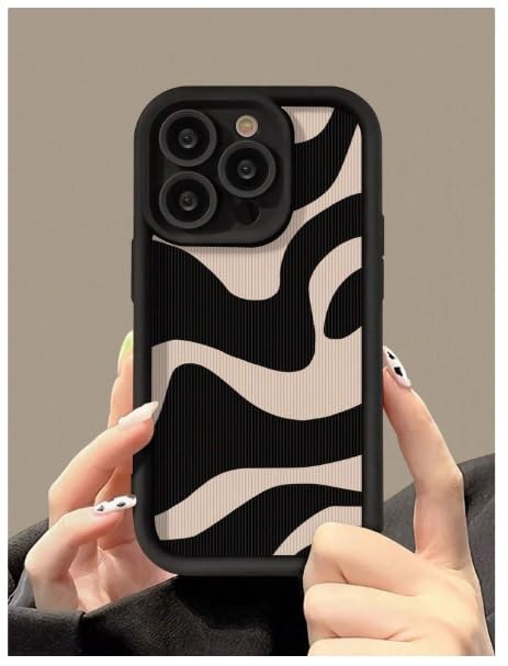 COVERLY Abstract Wave Back Case Cover for iPhone 16 Pro | Hot 3D Wavy Zebra Cute Design | Camera Lens Protection | Soft TPU Silicone Aesthetic Print Cover for Girls & Women (Black & Beige, Shockproof) - Image 2