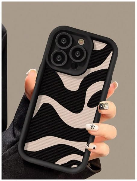 COVERLY Abstract Wave Back Case Cover for iPhone 16 Pro | Hot 3D Wavy Zebra Cute Design | Camera Lens Protection | Soft TPU Silicone Aesthetic Print Cover for Girls & Women (Black & Beige, Shockproof) - Image 1
