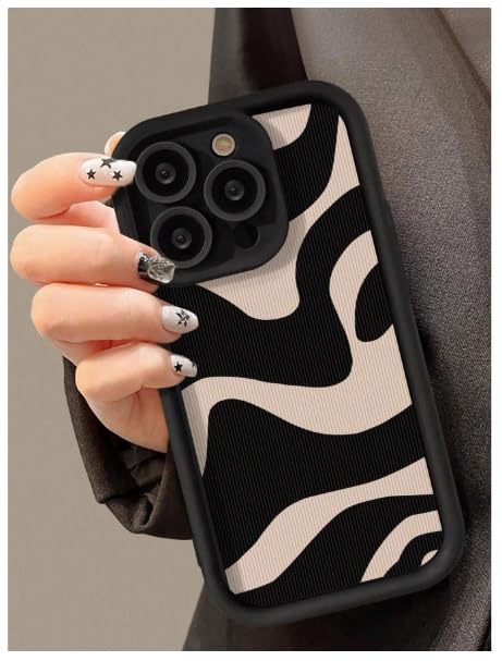 COVERLY Abstract Wave Back Case Cover for iPhone 16 Pro | Hot 3D Wavy Zebra Cute Design | Camera Lens Protection | Soft TPU Silicone Aesthetic Print Cover for Girls & Women (Black & Beige, Shockproof) - Image 4
