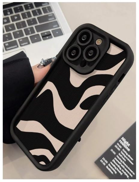 COVERLY Abstract Wave Back Case Cover for iPhone 16 Pro | Hot 3D Wavy Zebra Cute Design | Camera Lens Protection | Soft TPU Silicone Aesthetic Print Cover for Girls & Women (Black & Beige, Shockproof) - Image 5