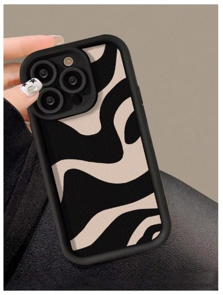 COVERLY Abstract Wave Back Case Cover for iPhone 16 Pro | Hot 3D Wavy Zebra Cute Design | Camera Lens Protection | Soft TPU Silicone Aesthetic Print Cover for Girls & Women (Black & Beige, Shockproof) - Image 3