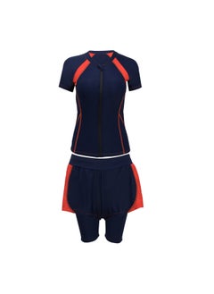Generic Swimsuit Women's Conservative Split Five-point Three-piece Suit Plus Size Chubby Girl Girl Meat Covering Student Sports Swimming-Color:Blue-Size:M  - Image 1