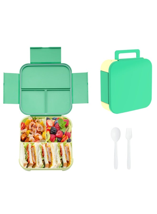 Plastic Bento Lunch Box for Kids 3 Compartments 1200ml with Spoon and Fork School Lunch Box Set Leakproof and BPA Free - Image 1