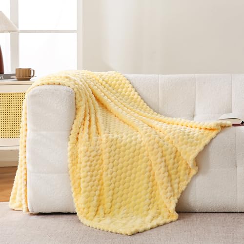 Bnuitland Light Yellow Flannel Throw Blanket (50X70 inches), 300 GSM Fleece Cozy Warm Soft Home Decor Lightweight Bed Sofa Blanket for Adults, Suitable for All Seasons. - Image 2