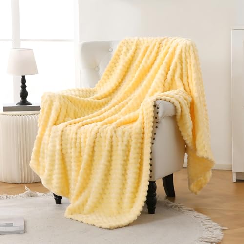 Bnuitland Light Yellow Flannel Throw Blanket (50X70 inches), 300 GSM Fleece Cozy Warm Soft Home Decor Lightweight Bed Sofa Blanket for Adults, Suitable for All Seasons. - Image 1