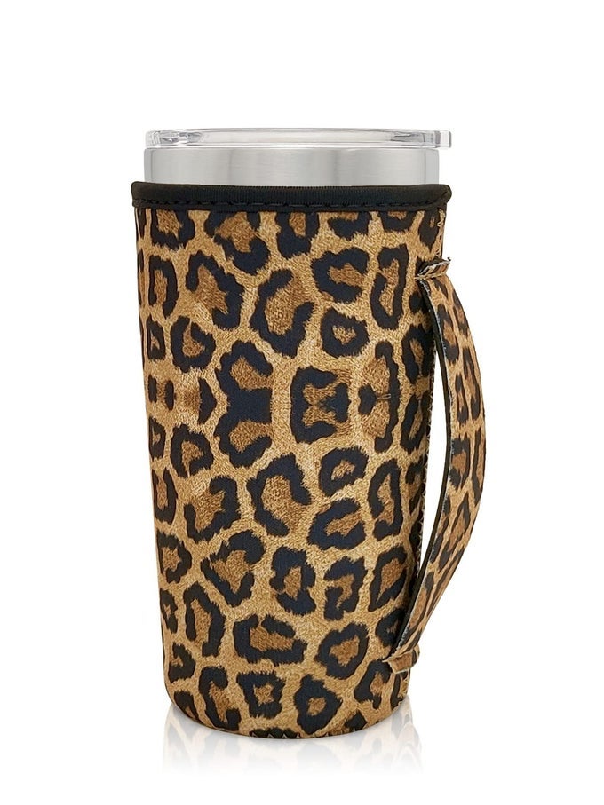 NEOPRENE INSULATED SLEEVES CUP HOLDER WITH HANDLE FOR 20OZ TUMBLER CUPS REUSABLE ICED COFFEE SLEEVE FOR 30OZ 32OZ COFFEE CUPSLEOPARD