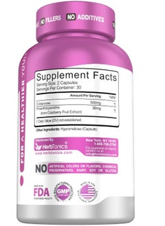Herbtonics Urinary Tract Cleanse Treatment Cranberry Supplement for Urinary Tract Support 60 Count 30 Servings  - Image 2