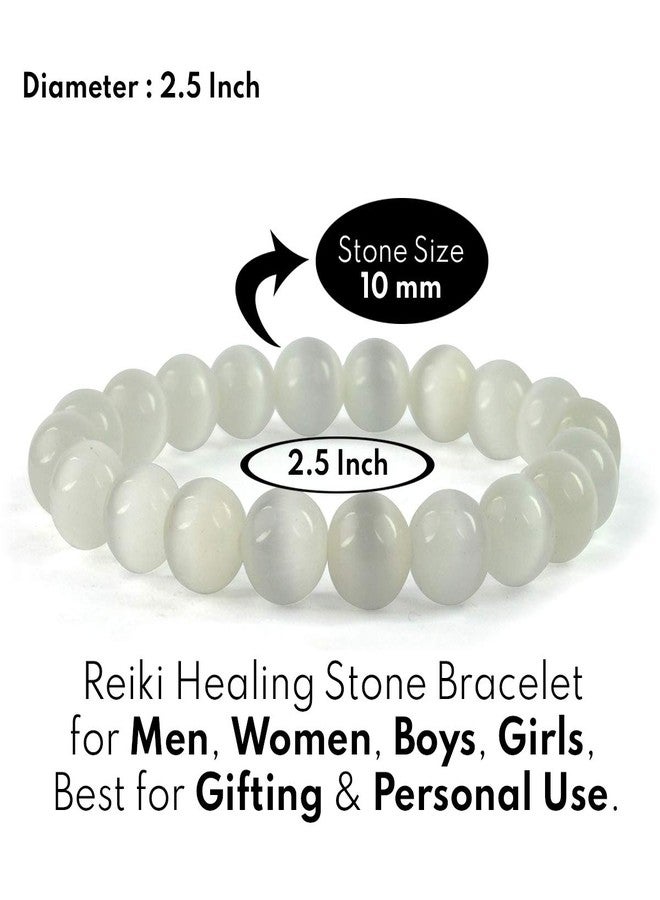 Crystu Natural Selenite Bracelet Crystal Stone 10Mm Round Bead Bracelet For Reiki Healing And Crystal Healing Stone For Unisex Adult (Color : White) - Image 2