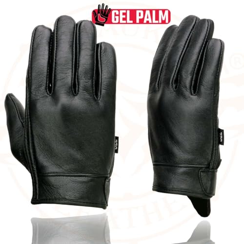 Milwaukee Leather MG7510 Men's Black Leather Gel Padded Palm Short Wrist Motorcycle Hand Gloves W/ ‘Full Panel Cover’ - Small - Image 4