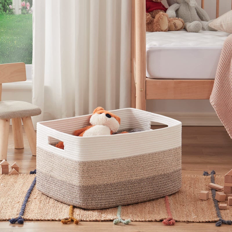 OIAHOMY Large Blanket Basket, 22â€x17â€x12â€ Rectangle Woven Baskets, Nursery Blanket Storage Living Room, Toy Storage With Handle, Large Baskets for Organizing-Gradient Yellow - Image 2
