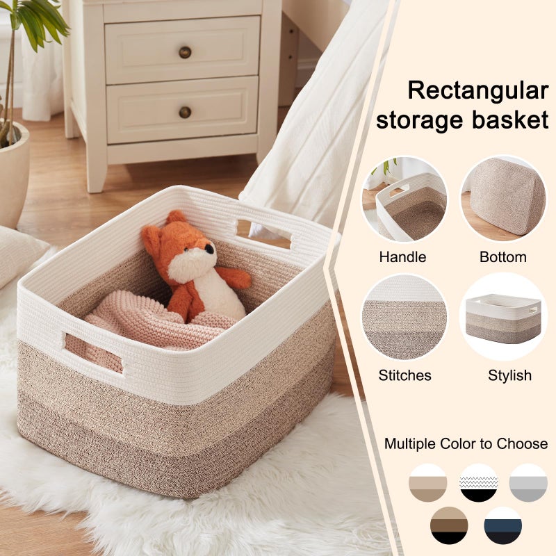 OIAHOMY Large Blanket Basket, 22â€x17â€x12â€ Rectangle Woven Baskets, Nursery Blanket Storage Living Room, Toy Storage With Handle, Large Baskets for Organizing-Gradient Yellow - Image 5
