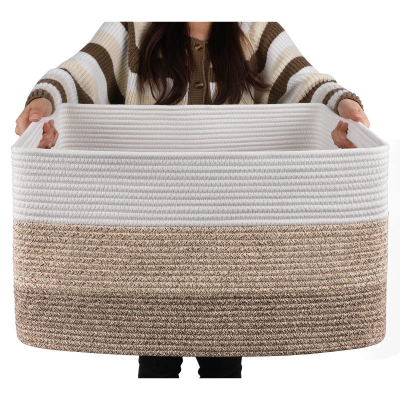 OIAHOMY Large Blanket Basket, 22â€x17â€x12â€ Rectangle Woven Baskets, Nursery Blanket Storage Living Room, Toy Storage With Handle, Large Baskets for Organizing-Gradient Yellow - Image 1