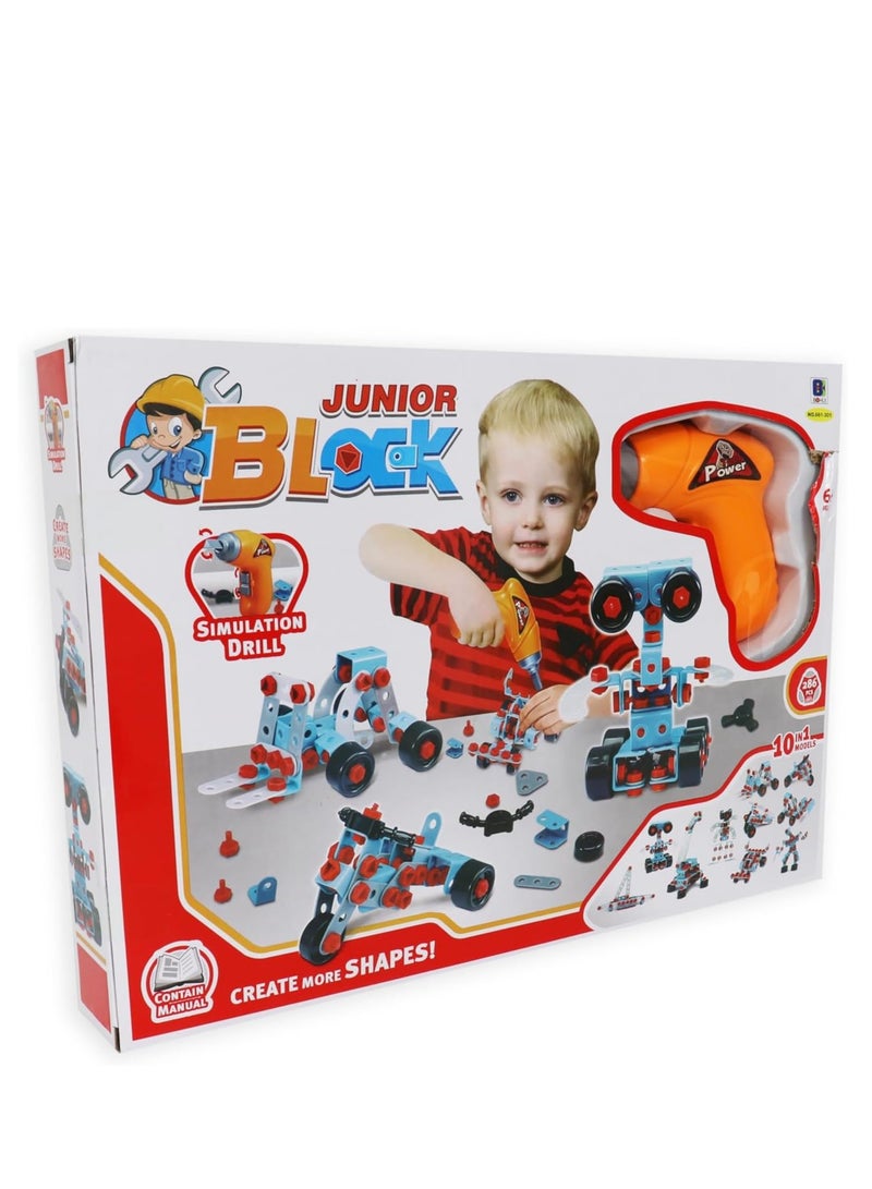 مجموعة مكعبات جونيور - 286 قطعة - نموذج ميكانيكي 10 في 1، بلاستيك - Image 1