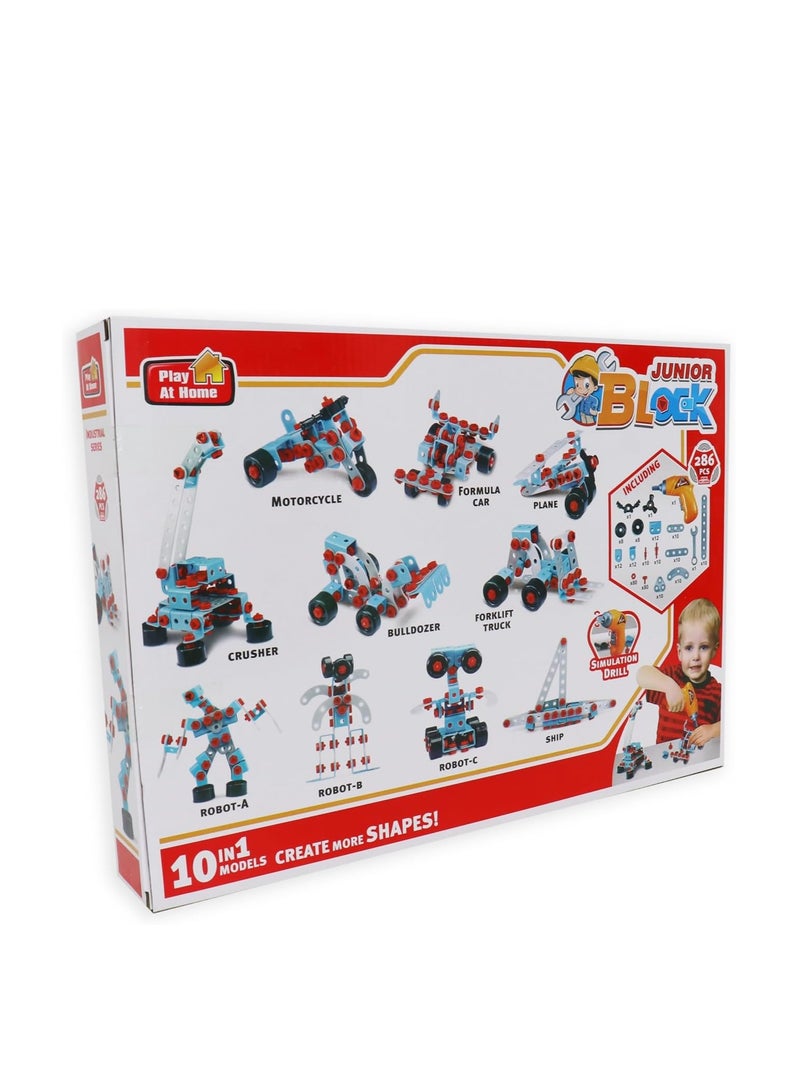 مجموعة مكعبات جونيور - 286 قطعة - نموذج ميكانيكي 10 في 1، بلاستيك - Image 2