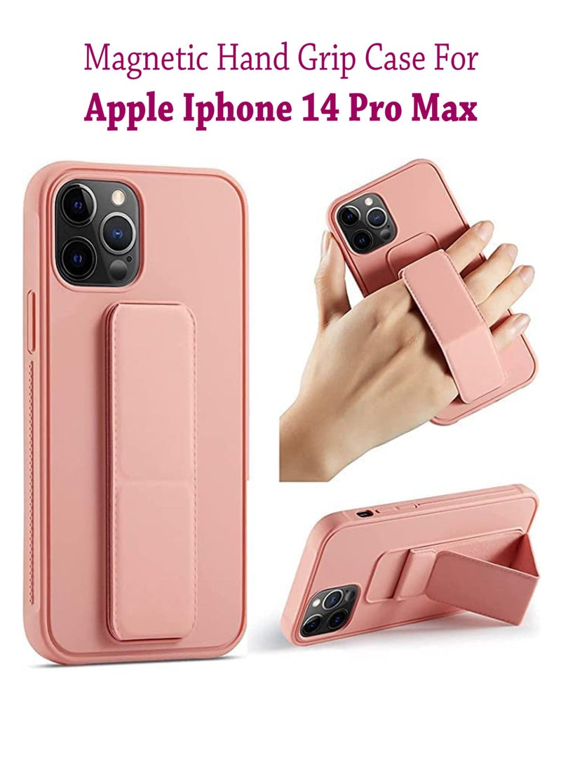 Waldic - Premium Silicone Magnetic Hand Grip Case with Stand Cover for Apple iPhone 14 Pro Max - Pink - Image 1