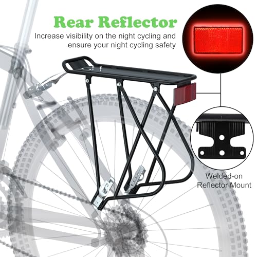 Reliancer Bike Cargo Rack w/Bungee Cargo Net & Reflective Logo Universal Adjustable Bicycle Rear Luggage Touring Carrier Racks 55lbs Capacity Quick Release Mountain Road Bike Pannier Rack for 26"-29" Frames - Image 3
