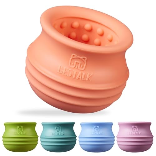 Bestalk Dog Enrichment Treat Toy LongLasting Wobbly Interactive Freeze Lick Toys for Dogs Stuffable Puzzle Feeder Toy for Boredom Silicone Treat Dispensing Chew Toy Pastel OrangeS - Image 1