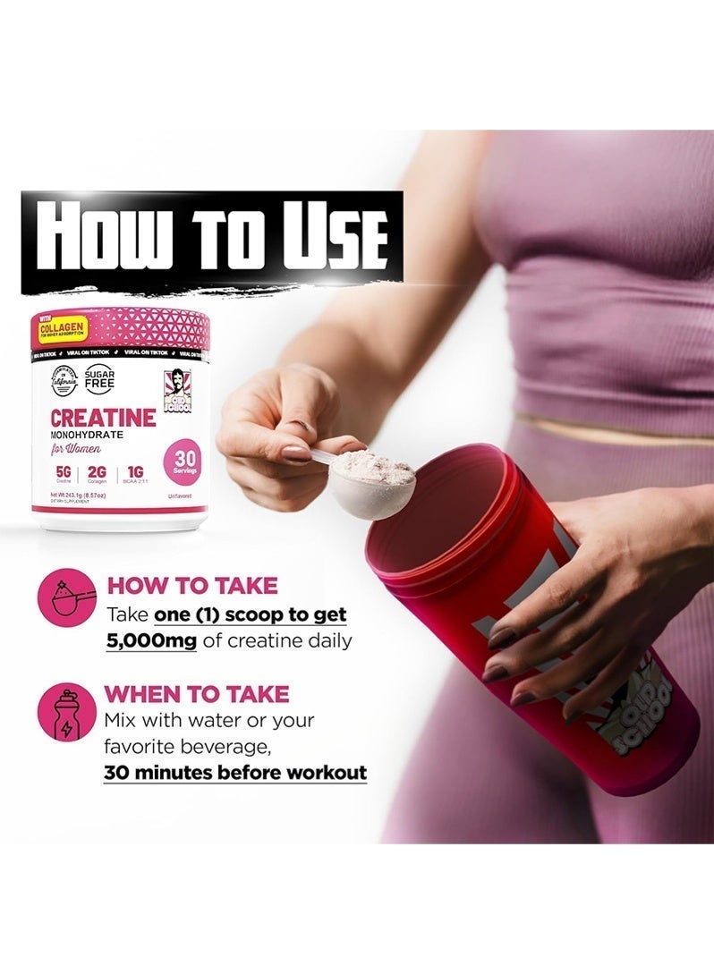 Sugarfree Creatine for Women Post-Workout Supplement - 5000mg Creatine, 2000mg Hydrolyzed Bovine Collagen & BCAA 2:1:1 for Lean Muscle Growth, Fast Recovery & Stamina - 30 Servings - Image 3