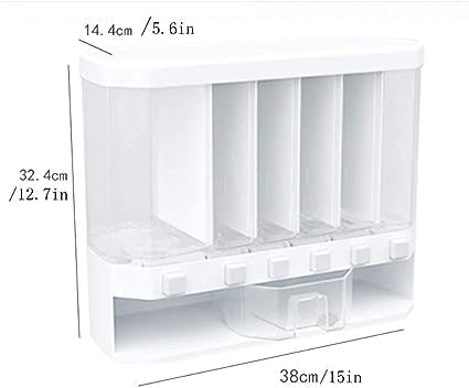 Jenibri Wall Mounted Cereal Food Dispenser For Kitchen 6 Grid Dry Food Dispenser Space Saving Food Storage Containers for Cereal Rice Nuts Candy Coffee Bean Snack Grain - Image 2