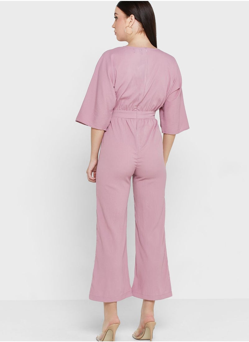 ELLA - Flare Sleeve Waist Detail Solid Jumpsuit - Image 1