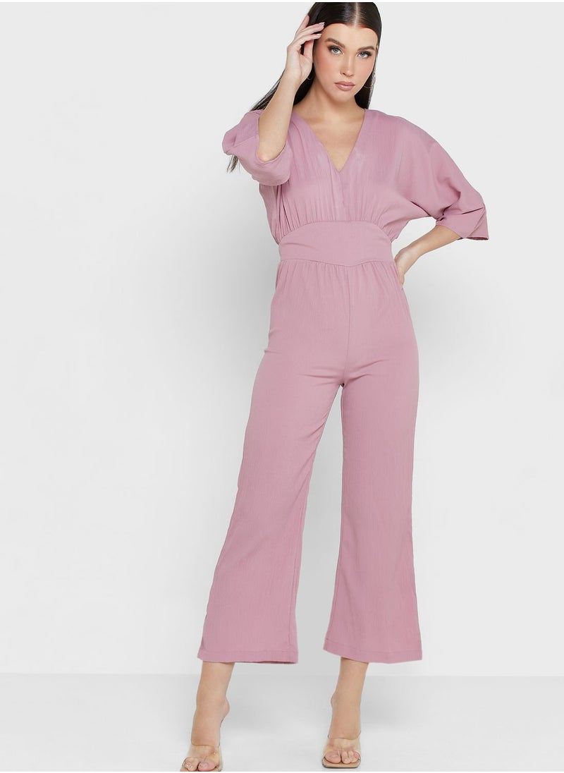 ELLA - Flare Sleeve Waist Detail Solid Jumpsuit - Image 1