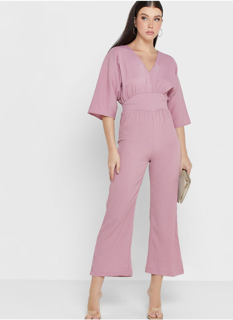 ELLA - Flare Sleeve Waist Detail Solid Jumpsuit - Image 1