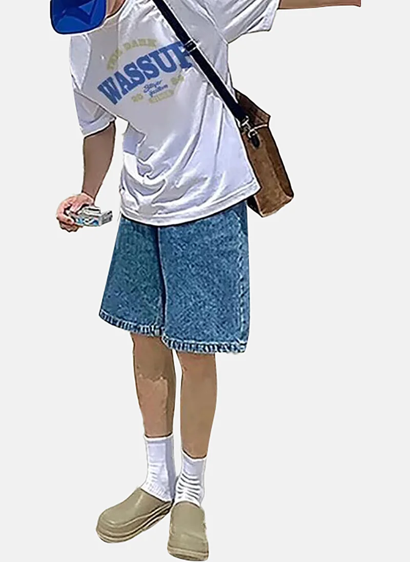 YUNIQEE Blue Mid Rise Soild Relaxed Fit Shorts