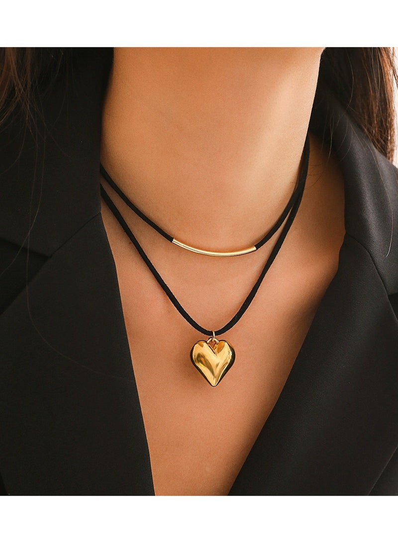 Goolsky Minimalist Heart Pendant Choker Necklace – Black Velvet Rope Geometric Jewelry, European Fashion Simple Tube Design - Image 1