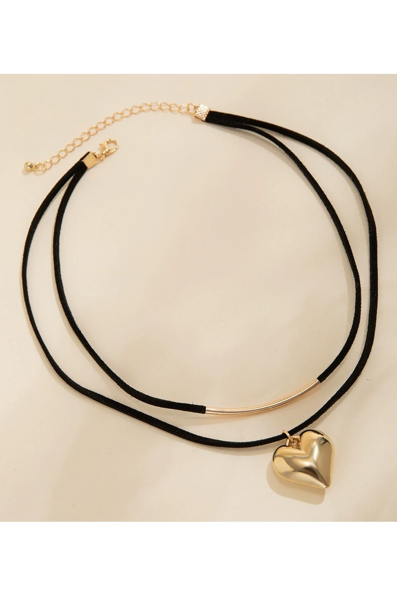 Goolsky Minimalist Heart Pendant Choker Necklace – Black Velvet Rope Geometric Jewelry, European Fashion Simple Tube Design - Image 2
