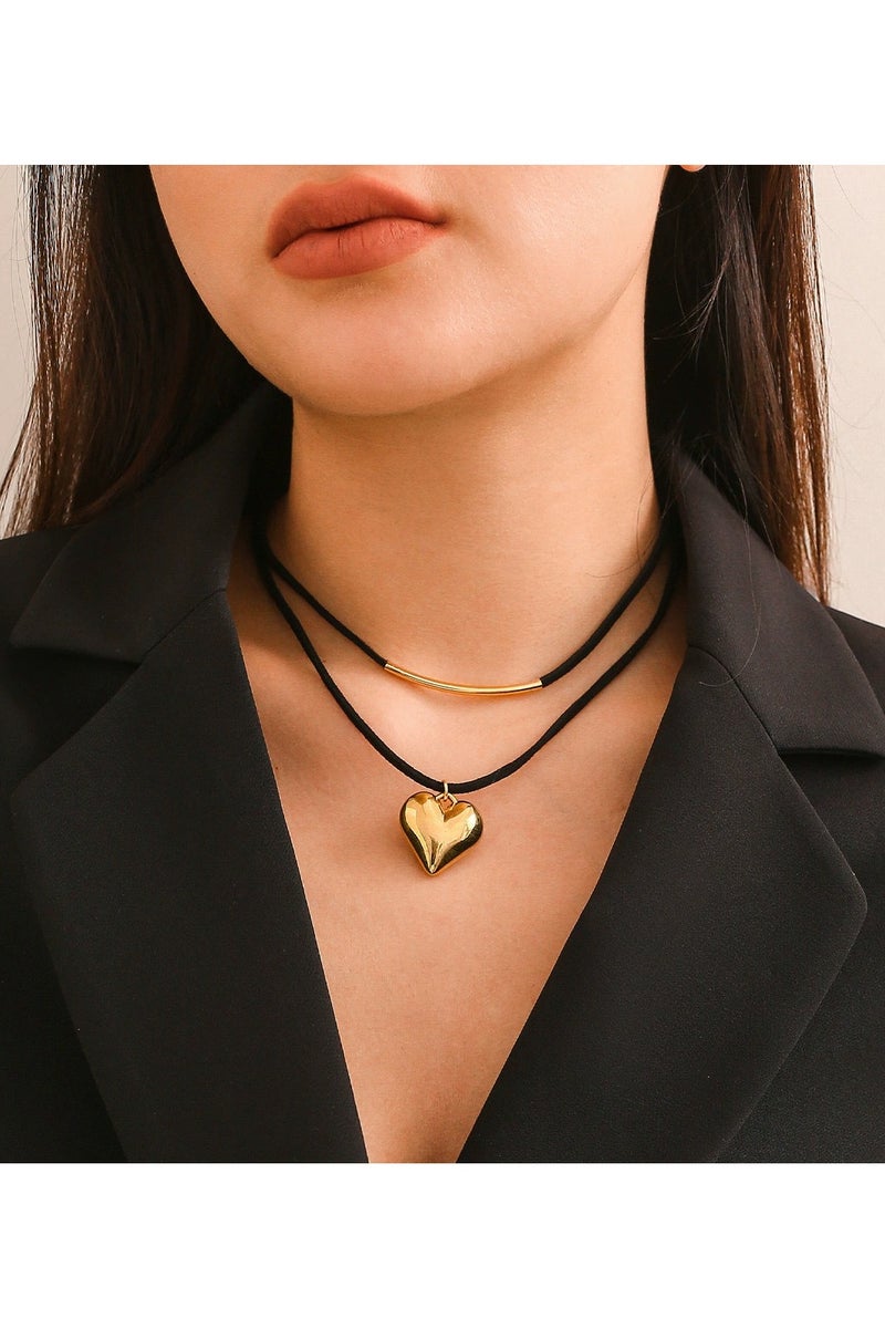 Goolsky Minimalist Heart Pendant Choker Necklace – Black Velvet Rope Geometric Jewelry, European Fashion Simple Tube Design - Image 4